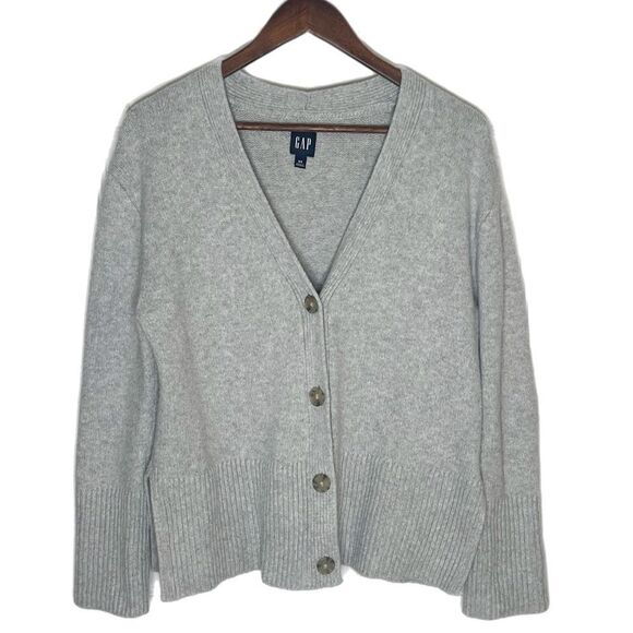 Gap Grey Split Side Hem Button Up Boxy Cardigan - Picture 2 of 7